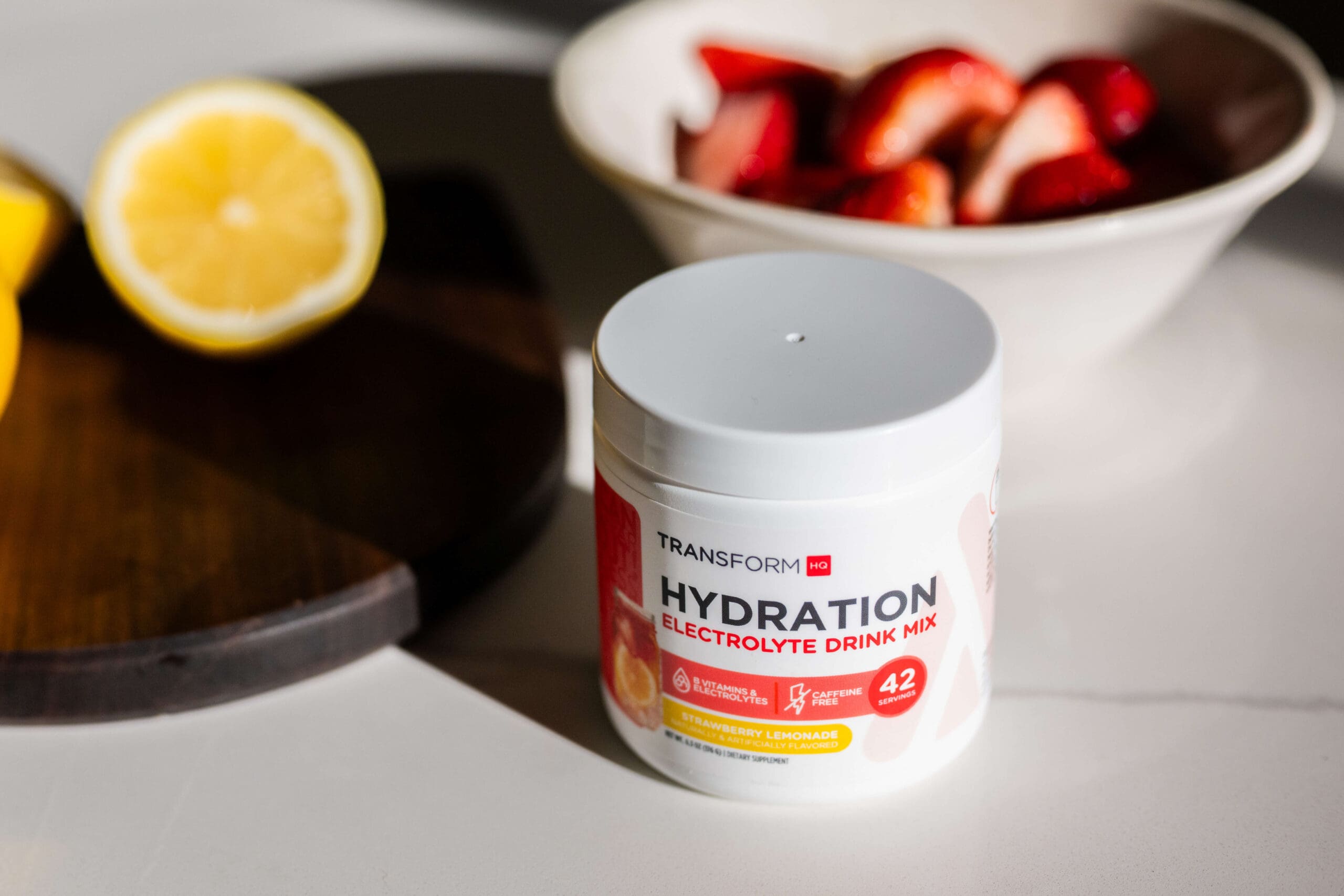 Details of a hydration drink mix on a table